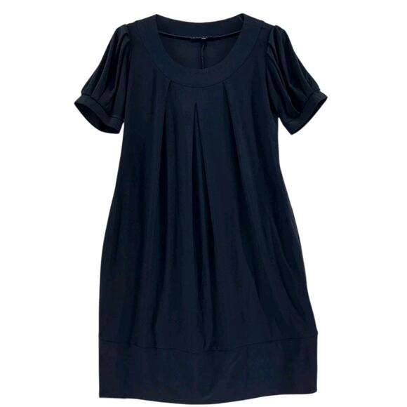 Tiana B. Solid Black Short Sleeve Light Weight Mini Balloon Dress Size Large L - Picture 1 of 5